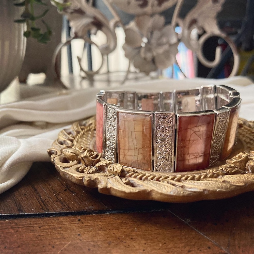 Dusty Rose Pink and Amber Bracelet